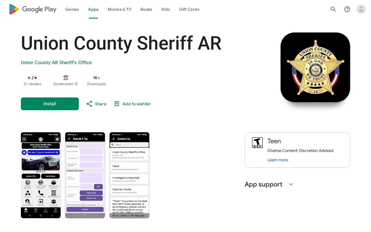 Official Union County Sheriff AR Android app listing