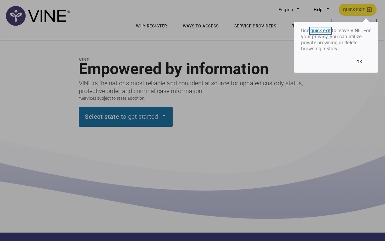 VINELink home and custody search screen